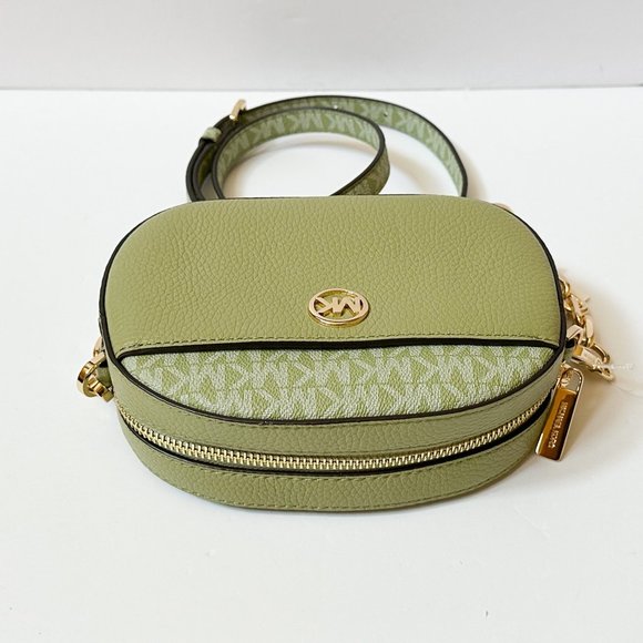 Michael Kors Jet Set Glam Small Oval Camera Crossbody Bag MK Light Sage Multi - Picture 6 of 13